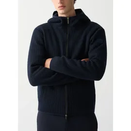 Colmar Kapuzenstrickjacke "MENS SWEATER", Herren, Gr. L, blau (marine), Strick, Obermaterial: 52% Polyester, 30% Schurwolle, 18% Polyacryl, unifarben, regular fit normal, hoch geschlossener Ausschnitt, abgesteppte Kante, Strickjacken, regular fit, mit Kapuze