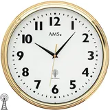 AMS 5963 Wanduhr Funk Funkwanduhr Analog Messing Farben Golden Rund mit Glas