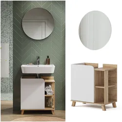 Vicco Badmöbel-Set Karen, Sonoma Weiß, moderne Badezimmerserie, 2 Farben, Waschtischunterschrank, Badspiegel