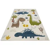 SMART KIDS Kinderteppich »Dino & Friends«, rund, 10 mm Höhe, Moderner Spielteppich, strapazierfähig, pflegeleicht, Konturenschnitt, bunt