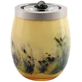 VOREEN Zimmerbrunnen Gelb aus Mundgeblasenem Glas – Tischbrunnen mit LED-Licht – Ruhiger Glas-Deko-Brunnen für Wohnzimmer Schlafzimmer Büro 15cm Hoch