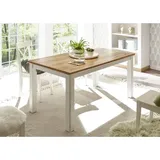 Lomadox Landhaus Esszimmer-Tisch LINARES-61 in Pinie weiß / Wotan Eiche Nb. - b/h/t ca.: 158/76/88 cm