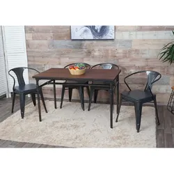 Esszimmer-Set MCW-H10, 4x Esszimmerstuhl Esszimmertisch, Ulme Holz MVG Industrial Gastronomie ~ grau