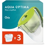 Aqua Optima Oria Wasserfilterkanne & 3 x 30 Tage Evolve+ Wasserfilterkartusche, 2,8 Liter Fassungsvermögen, zur Reduzierung von Mikroplastik, Chlor, Kalk und Verunreinigungen, Grün