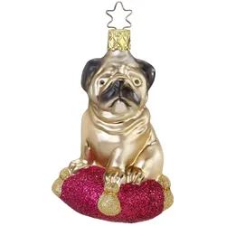 Inges Glas Fideler Mops 9.5 cm - Inge-Glas 10072S012 Haus und Hof - Christbaumschmuck Glas mundgeblasen
