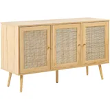 Beliani Sideboard aus hellem Holz mit Rattan Schubladen Boho Style Nachttisch