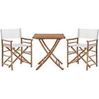 Beliani Balkonset hellbraun Bambusholz Textilbespannung cremeweiß 2 Regiestühle 1 Couchtisch für Garten für Terrasse - Balkontisch,