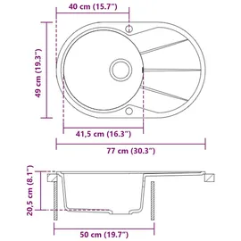 vidaXL Granit Küchenspüle Einzelwaschbecken Oval Schwarz