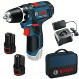 Bosch GSR 12V-15 Professional inkl. 2 x 2,0 Ah Akku + Ladegerät + Softbag + 39-tlg. Zubehör 0615990L6Z