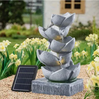 Warmiehomy Solar Springbrunnen Zimmerbrunnen Wasserfall mit LED-Licht, Solarbrunnen für Draussen, Solar Gartenbrunnen für Außen, Wasserspiel für Garten Balkon