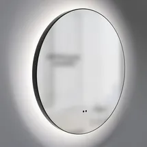 Talos LED Badspiegel Rund CESA Shine in matt Schwarz Ø60 cm - umlaufendes hinterleuchtetes Raumlicht in Neutralweiß - feuchtraumgeeignet durch