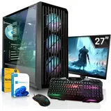 SYSTEMTREFF Gaming Komplett PC - Ryzen 5 5500 - AMD Radeon RX 7600 8GB - 16GB DDR4 - 512GB NVMe - 27 Zoll TFT - Windows 11 Pro - Desktop