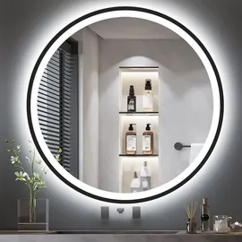 gimbelen Runder Spiegel mit Beleuchtung, 50 cm, Badspiegel mit Beleuchtung, mit Touch-Schalter und Sicherheitsglas, 3 Lichtfarben Einstellbar, 3000... / Schwarz