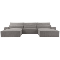 MOEBLO Wohnlandschaft DENVER U, Eckcouch aus Cordstoff Ecksofa U-Form Cord Sofa Couch Polsterecke U-Sofa - 410x85x200cm, mit Bettkasten und Schlaffunktion grau