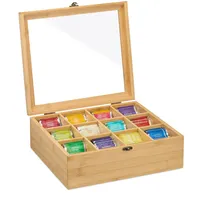 Relaxdays Teebox, 12 Fächer, Teebeutel Aufbewahrung, Bambus, Teekiste mit