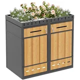Mülltonnenbox, 2x Mülltonnenunterstand mit Hochbeet, Lüftungsöffnung, Türen, Mülltonnenverkleidung, 120/240 Liter, abschließbare Müllbox - dunkelgrün