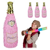 relaxdays Papierdekoration 4 x Pinata Sektflasche rosa