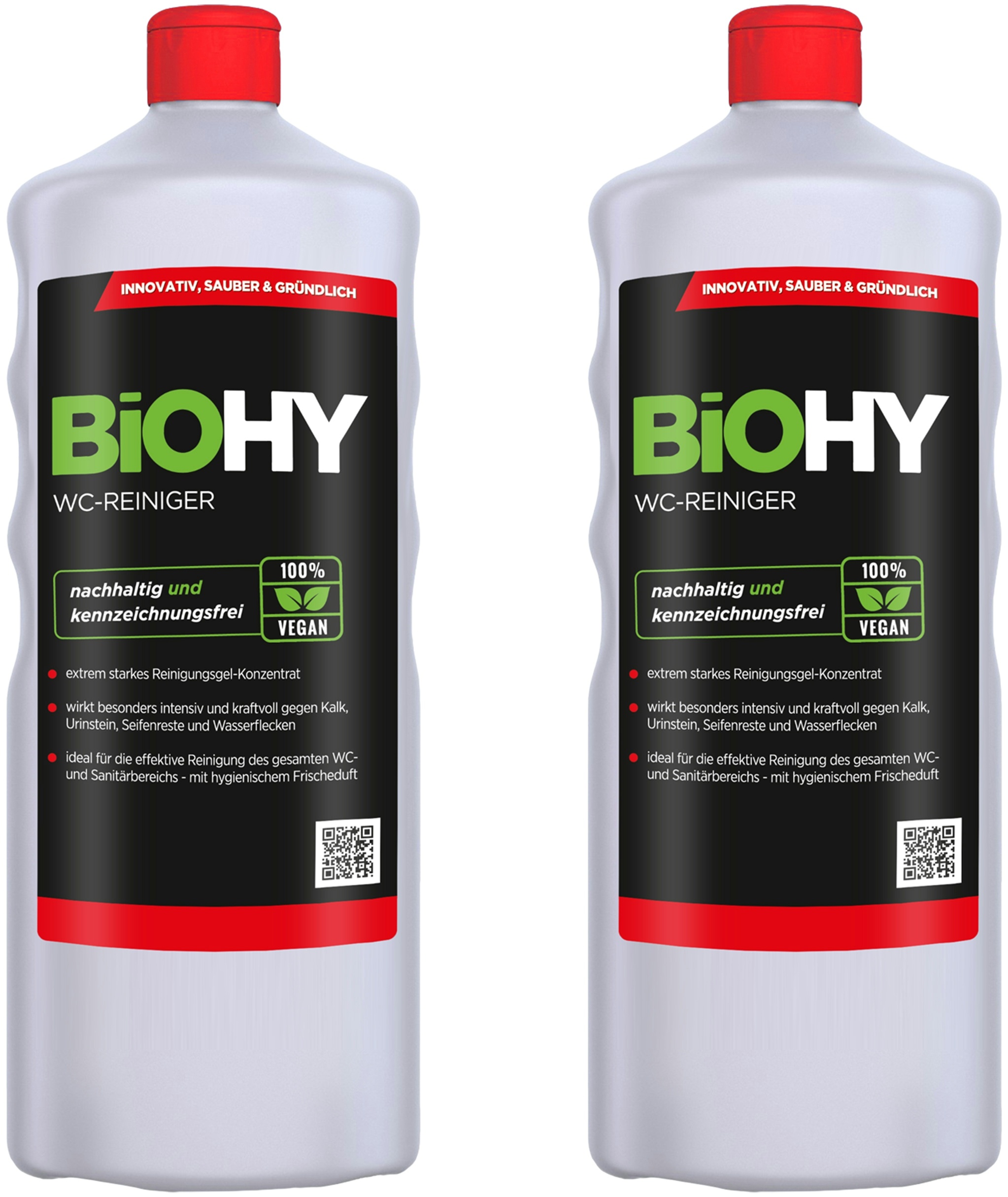 BiOHY WC-Reiniger (2x1l Flasche) | EXTRA STARK | Profi bio Konzentrat | Dickflüssiges Reinigungs-Gel | Ideal gegen Urinstein