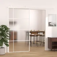 ZEYUAN Schiebetür ESG Glas und Aluminium mattiert 102,5x205 cm Weiß, Zimmertür, Eingangstür, Innentüren, Wohnungstür, Nebeneingangstür, Terrassentür - 1 x Tür,1 x Türstopper,Montagezubehör