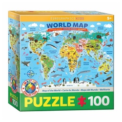 EUROGRAPHICS Puzzle Weltkarte illustriert, 100 Puzzleteile bunt