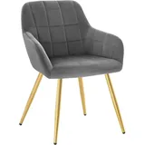 Woltu Esszimmerstuhl Küchenstuhl Polsterstuhl Wohnzimmerstuhl Sessel mit Sitzfläche aus Samt, Gold Beine aus Metall, Dunkelgrau BH232dgr-1