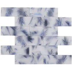Mosani Mosaikfliesen Glasmosaik Mosaikfliese Verbund weiss blau matt Blattoptik