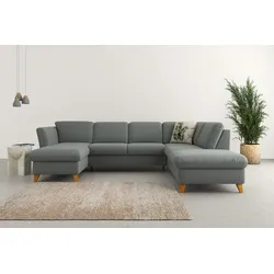 Wohnlandschaft HOME AFFAIRE "Trelleborg U-Form", grau, B:307cm H:86cm T:213cm, 100% Polyester, Sofas, Federkern-Polsterung, wahlweise mit Bettfunktion und Stauraum