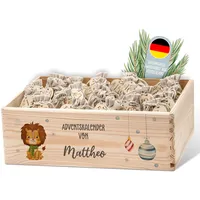 Lilleta ® Personalisierte Adventskiste - Adventskalender 2024 aus Holz mit Namen - Weihnachtskalender für Kinder & Erwachsene (Freundebande)