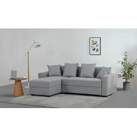 otto home Ecksofa KILLAM, 217 cm, L-Form, mit Schlaffunktion u. Bettkasten, Schlaffunktion u. Bettkasten, links/rechts, Cord und Webstoff grau
