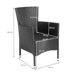 CASARIA Polyrattan Gartenstuhl 4er-Set Schwarz/Creme Stapelbar