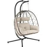 Juskys Doppel Hängesessel Aria aus Polyrattan mit Gestell Beige