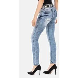 Cipo & Baxx "Jeans", Damen, Gr. 28, Länge 32, blau (iceblau), 98% Baumwolle, 2% Elasthan, unifarben, Basic, slim fit lang, Jeans Slim-fit-Jeans, Im 5-Pocket-Style, WD459