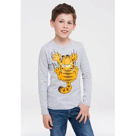 LOGOSHIRT Langarmshirt "Garfield", Jungen, Gr. 128, grau (grau, meliert), 95% Baumwolle, 5% Viskose, bedruckt, meliert, normal, Rundhals, Shirts Langarmshirt, mit lässigem Frontprint