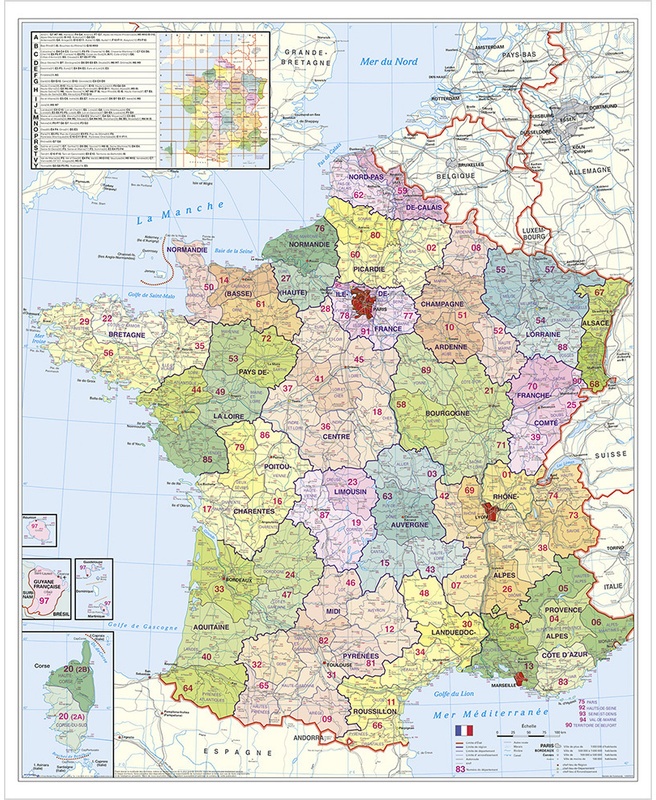 Stiefel Wandkarte Grossformat Frankreich, Postleitzahlen, Ohne Metallstäbe, Karte (im Sinne von Landkarte)