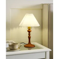Tischlampe Eichenholz dunkelbraun / weiß 39 cm Kegelform COOKS