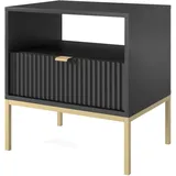 Selsey Vellore - Nachttisch, Schwarz mit geriffelter Front und goldenem Rahmen, 54 cm
