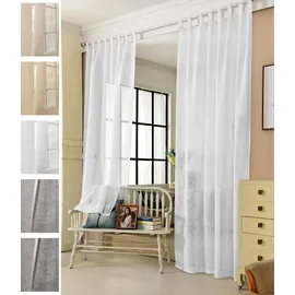 Woltu Gardinen transparent mit Schlaufen Leinen Optik, Schlaufenschal Leinenvorhang im Landhausstil Stores Voile Fensterschal für Wohnzimmer Kinderzimmer Schlafzimmer, 140x245 cm Creme (1 Stück)