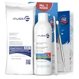 Mr. Fuss® No. 1 - Plus Pack Complete - Klein, Nagelhaut- Hornhautentferner Sparpaket 4 tlg. Aktiv-Lösung Schnell & Stark erweichend - 200 ml, Watte, Besteck-Set