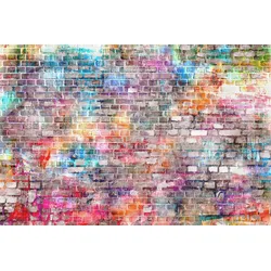 Fototapete PAPERMOON "STEINWAND ZIEGEL GRAFFITI", bunt, B:3,50m L:2,60m, Vlies, Tapeten