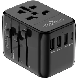 Offgridtec Reiseadapter Universal Weltweit 3X USB-A und 1x USB-C Schwarz