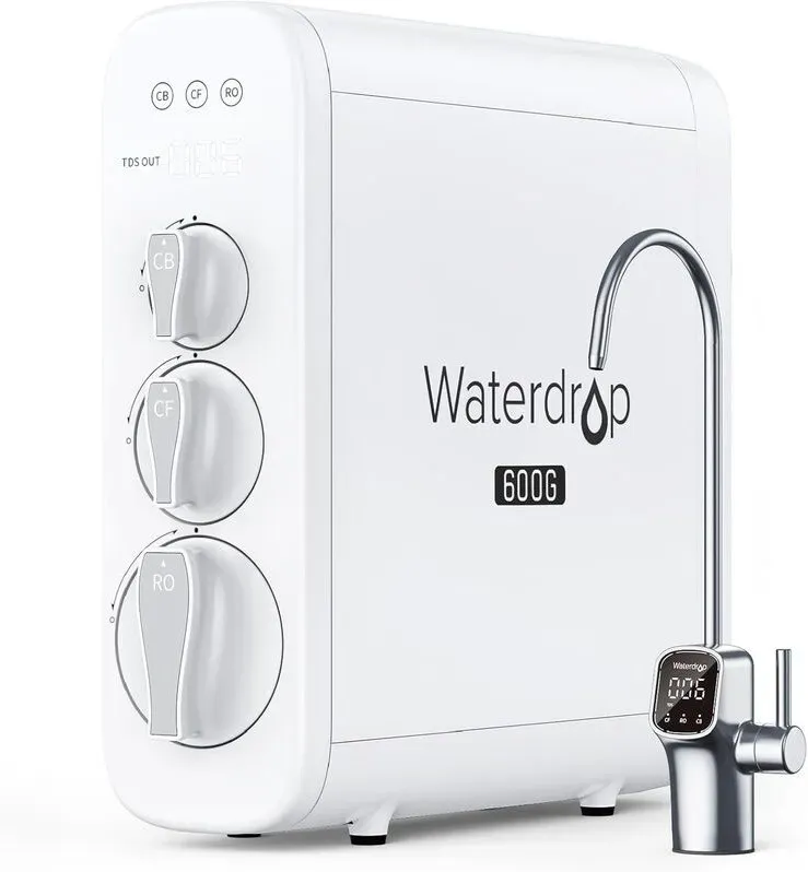 Waterdrop G3P600 Umkehrosmose-System, 600 GPD, 8000 Liter, Entkalkungssystem, RO-System unter der Spüle, reduziert TDS, 2:1 Rein für Abfluss, Intelligenter LED-Wasserhahn