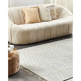 Beliani Teppich KHENIFRA Hellgrau 160 x 230 cm geometrisches Muster Kurzflor