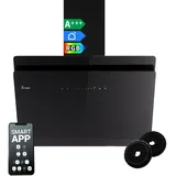 KKT KOLBE A+++ Dunstabzugshaube 80 cm 782 cbm/h Umluft Abluft Kopffrei Wandhaube | Glas Schwarz | Nachlaufautomatik | Smart WiFi App WLAN | SensorTouch | RGBW LED-Beleuchtung | SOLO8005SM
