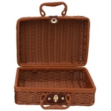 Ghulumn Quadratischer handgewebter Picknickkorb, Rattan-Aufbewahrungsbox mit , Weidenkoffer, Vintage