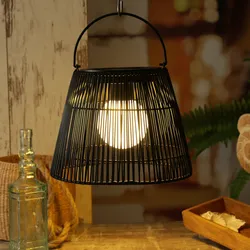 LED Solar Laterne/Hängeleuchte - Rattanoptik  - warmweiße LED - H: 22cm - Lichts...