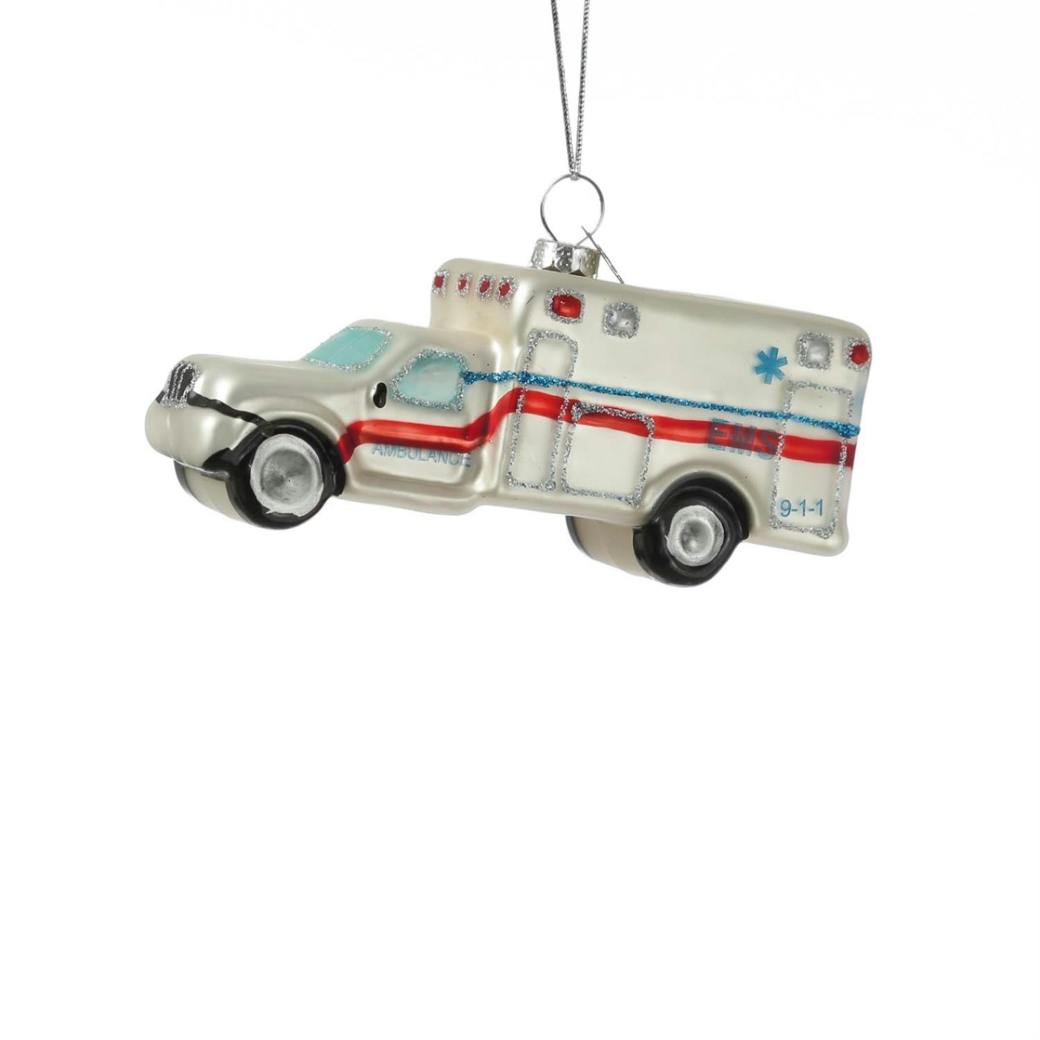 Weihnachtsbaumschmuck Krankenwagen Rettungswagen Glas L: 11cm weiß