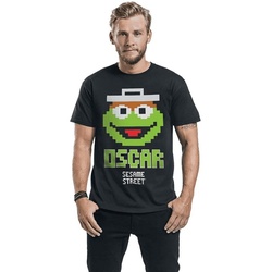 Sesamstrasse Print-Shirt OSCAR Sesamstrasse T-Shirt Schwarz - grün Pixel 8bit Gr. S M L XL XXL L