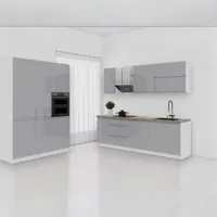 Küchenzeile, Grau, Holz, Nachbildung, L-Form,Freiform, 240x212x160 cm, Küchen, Küchenzeilen & Küchenblöcke, Küchenzeilen ohne Geräte