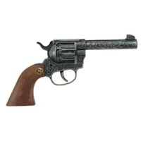 J.G.Schrödel Magnum antik Spielzeugpistole oder Cowboy-Revolver aus Zink und Kunststoff für Zündplättchen-Munition, in Box, 12 Schuss, 22 cm, grau / silber (203 8678)