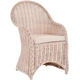 Korb-Outlet Esszimmer-Sessel Modern Alt-Weiß Korbsessel Natur-Rattan Esszimmerstuhl Rattanstuhl Korbstuhl mit Armlehne